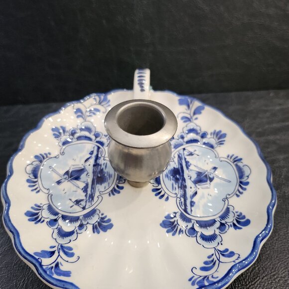 WMF Delft Blauw Windmill Pattern with Pewter Cup Candlestick Holder NWT - Picture 4 of 7